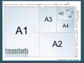 Diagrama de formatos de papel ISO A, desde A0 hasta A8, con medidas. El A1 tiene un tamaño doble folio.