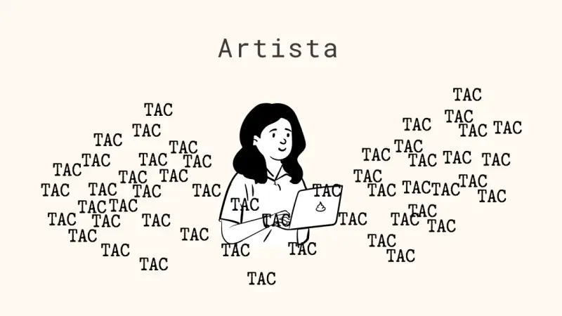 Artista creando un guion literario. El sonido de la máquina de escribir, "TAC", rodea a la creadora mientras trabaja en su portátil.